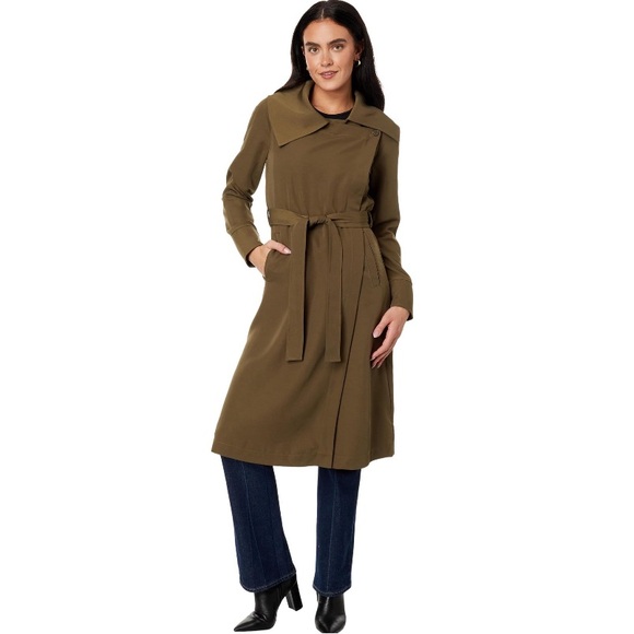 Avec Les Filles Belted Drape-Front Trench in Mushroom Amazing Drape! Size S NWT - Picture 2 of 9